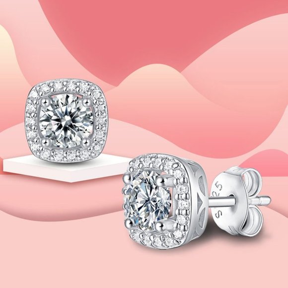 Certified 1ct. t.w. Moissanite Diamond Round Halo Stud Earrings NEW - Picture 4 of 13